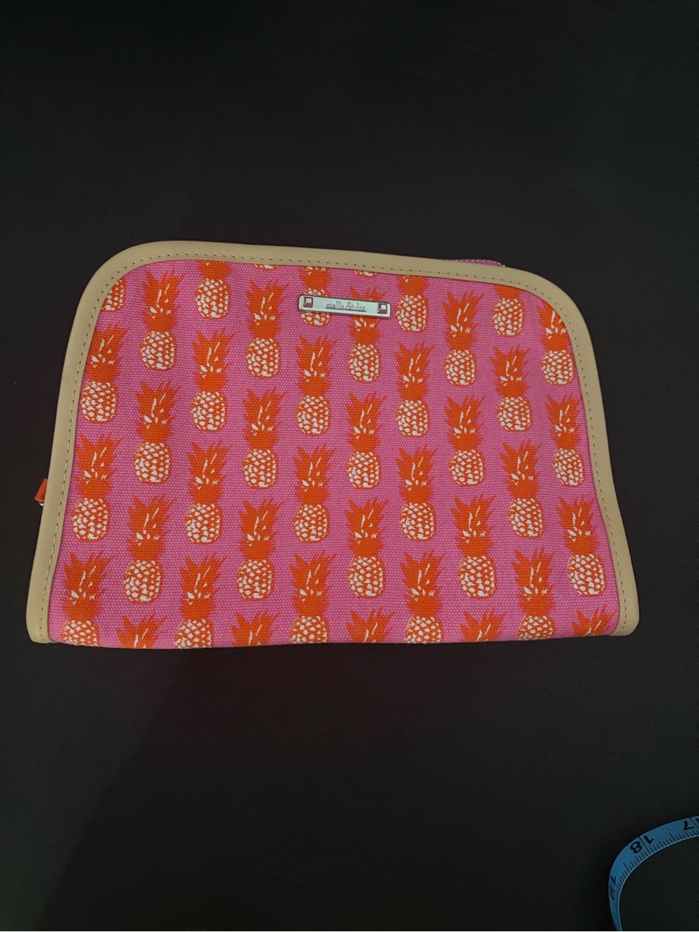 Stella & Dot Hang On Travel Cosmetics Pouch Pink Orange Pineapple Canvas Case